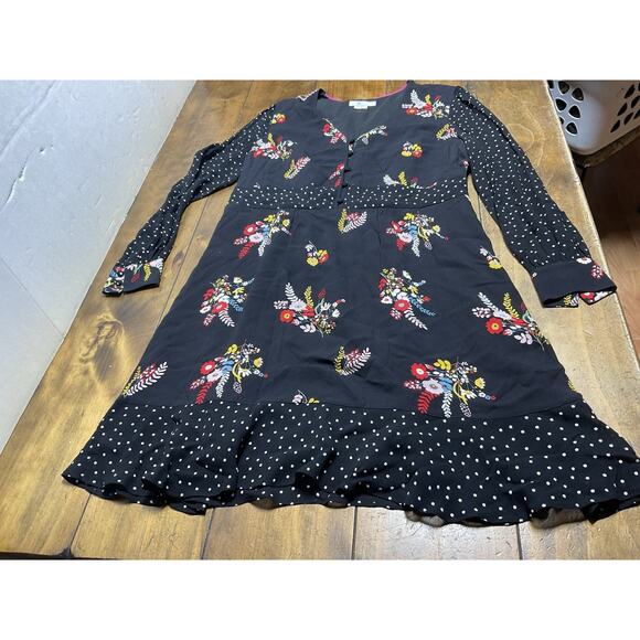 Boden Polka Dot Floral Black Ivy Boho Midi Dress US 14R - Picture 1 of 10